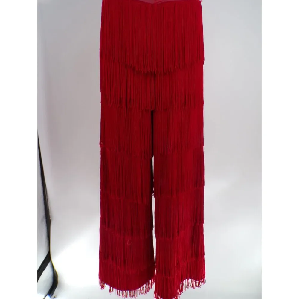 Pre-Owned Dance Costume AWCT 24022 Med-Lar Child Red Fringe Jazz Tap Sequins/Rh